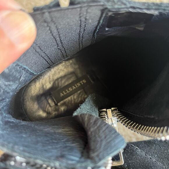 AllSaints | Suede Quentin Harness Black Ankle Boots - Picture 11 of 14